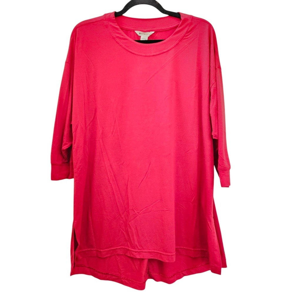 Athleta Inspire Top Womens L Red Crew Neck 3/4 Sleeves Soft Oversized Tunic NWOT